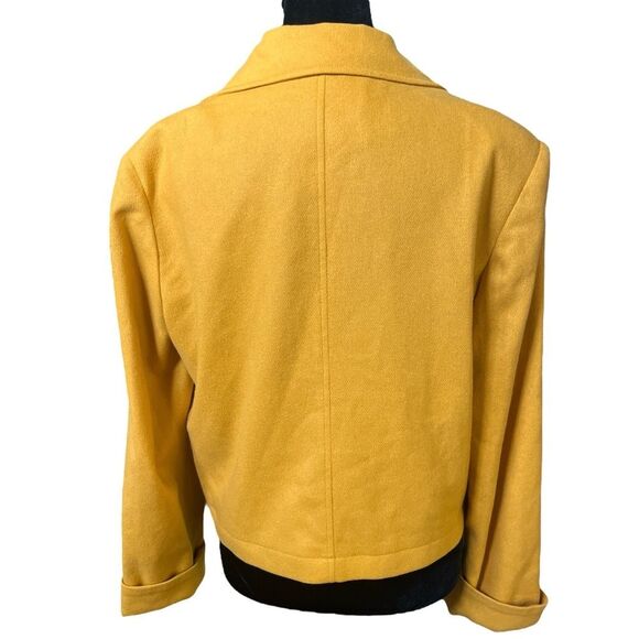 Vintage Wool Cropped Coat Size Medium Yellow Mod Retro Colorful Classic Preppy - Picture 5 of 6